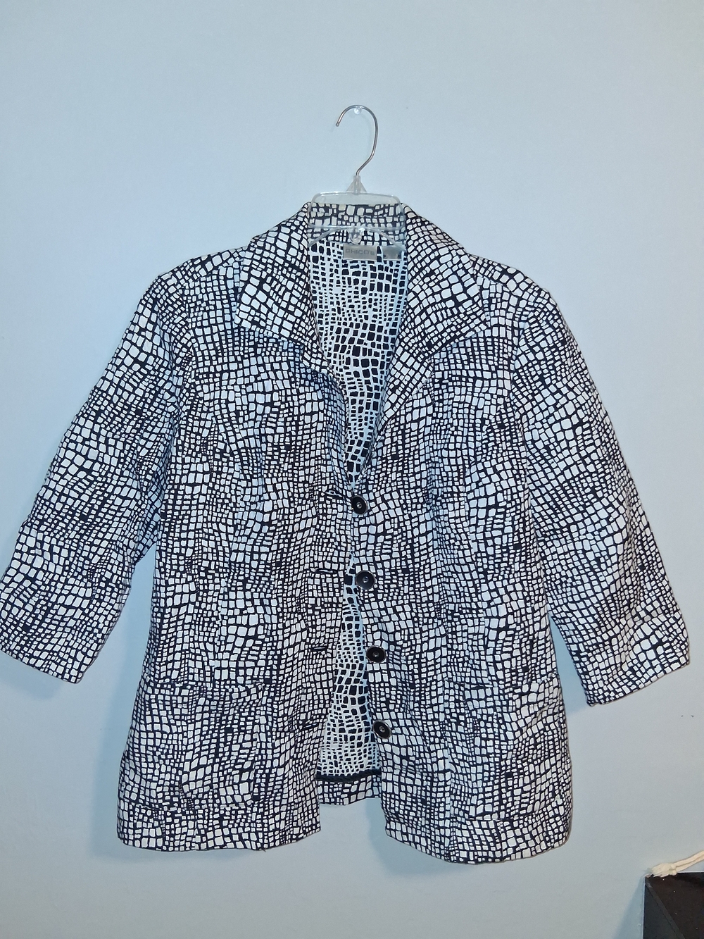 Chico's Black & White Abstract Grid Blazer
